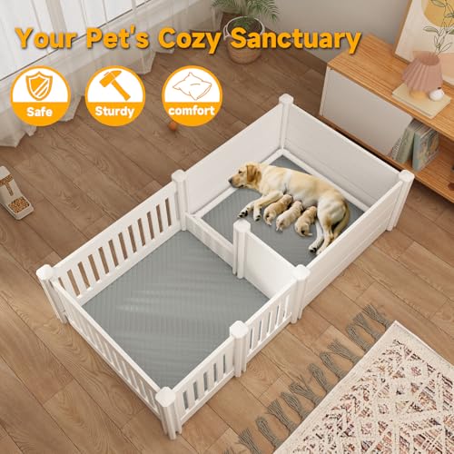 Whelping Box for Dogs 76''x 39''x 18'',with Pig Rails Washable Pad,2 Room Whelping Box for Dogs and Puppies Suitable for Small Medium Large Breeds - style: 76"L x 39"W x 18"H