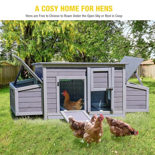 Aivituvin Chicken Coop with Two Nesting Boxes Large Wooden Hen House Outdoor Weatherproof Rabbit Hutch Duck Cage (AIR69) - color: Grey, size: AIR69