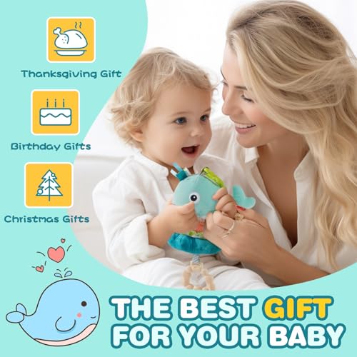 Jollybaby Baby Musical Pull String Hanging Toy for Stroller Car Seat Crib Play Gym, Plush Stuffed Whale Toy for Carseat with Music Teether Crinkle Paper, Sensory Toy for 0-6-12-18 Months Baby Gift - style: Whale