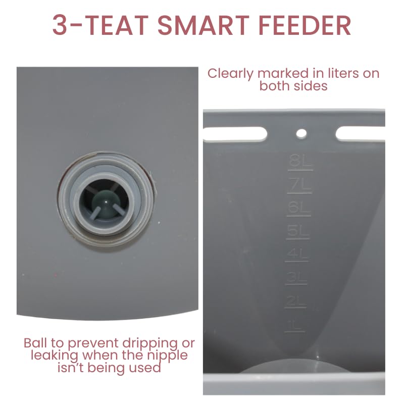 Lamb Feeder Bucket with 3 Teats and Valves – Metal Handle - Milk Feeding | Multi-Lamb Nursing Bucket, Livestock Feeding Pail for Lamb Rearing – Easy to Use, Clean & Maintain