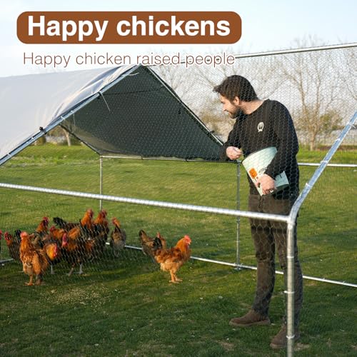 Large Metal Chicken Coop for 40-45 Chickens, Walk-in Chicken Run, Chicken Pen Outdoor W/Cover, Waterproof & Anti-UV, 26.3' D x 9.8' W x 6.4' H, Wire Mesh Poultry Cage for Yard #LYJL08JD-US - size: 315.6"L x 117.6"W x 76.8"H, style: Spire Roof