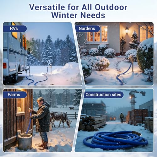 Heated Water Hose for RV 90ft, Heated Drinking Water Hose, Features Ground-Fault Circuit Interrupter, Water Line Freeze Protection Down to -40°F/-40°C, Heated Garden Hoses with Adapter, Lead/BPA Free - color: Standard Model, size: 90ft