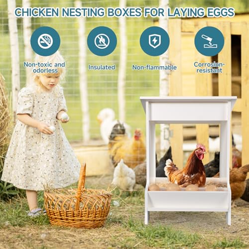 EARTHSON Nesting Boxes for Chickens, Chicken Coopwith Egg Storage, Chicken Laying Nest Box for Poultry Farm, Chicken Nesting Boxes for Duck and Poultry, White