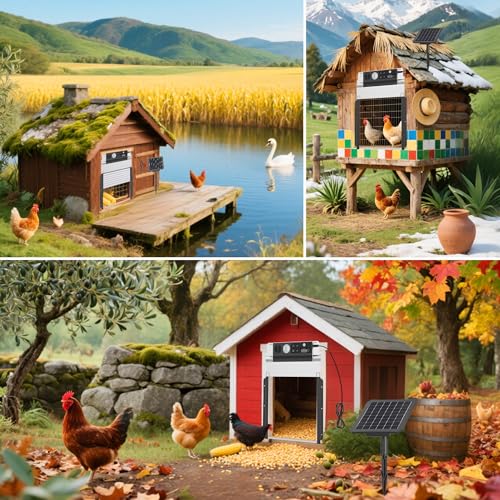 Automatic Chicken Coop Door, Solar Powered Chicken Coop Door with Timer & Light Sensor, Automatic Chicken Door Intelligent Anti-Pinch Function & 4 Modes & Remote Control Chicken Door