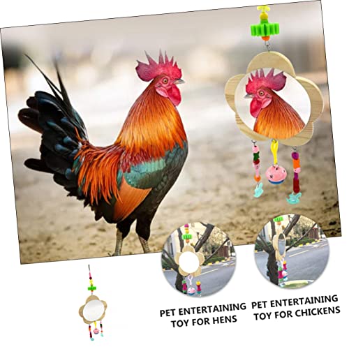 BESPORTBLE Creative Wooden Hen Mirror Toy for Chickens Pet Mirror Toy Bell Easy to Promotes Curiosity and Playfulness Poultry Fun Enrichment for Backyard Hens