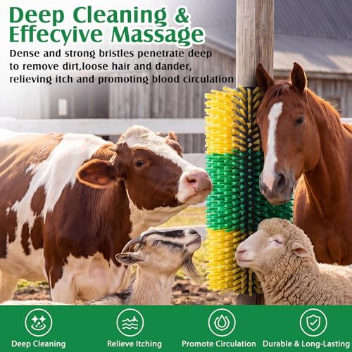 3 Pack Livestock Scratching Brush Itch Relief Horse Scratching Post Self-grooming Goat Scratcher with Durable Screws for Horse Pony Goat Sheep Pig Donkey (Green and Yellow) - color: Green and Yellow
