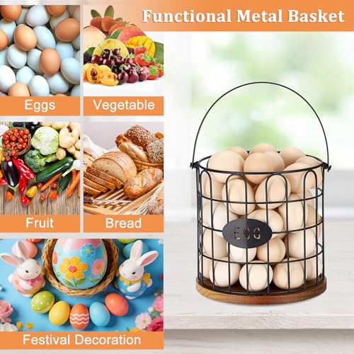 7'' Farmhouse Eggs Basket for Gathering Fresh Eggs, Countertop Egg Holder with Handle, Metal Wire Egg Baskets with Wooden Base for Coop Eggs Storage & Counter Decor(Style 1-Straight) - style: Style 1( Straight )