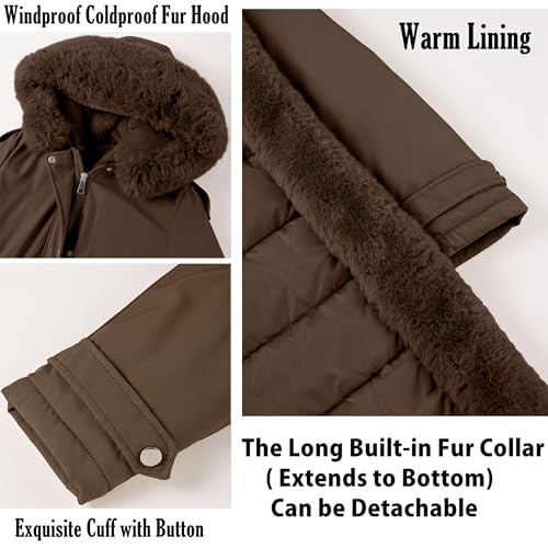 RISISSIDA Women Winter Parka Puffy Coat for Deep Cold,Thicken Puffer Jacket with Long Fur Collar Hooded,Warm Bubble Overcoat - color: Dark Coffee, size: Large