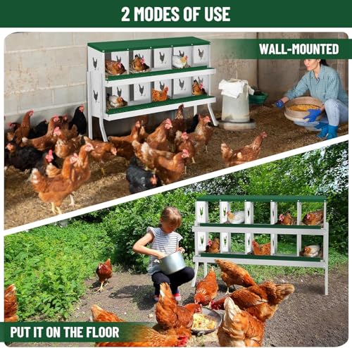 TrailBlaze 10 Compartment Chicken Nesting Box with Metal Legs, Chicken Egg Laying Boxes with Rollout Egg Collection, Large Vented Holes Chicken Coop for Chickens, Hens (Green) - color: Green, size: 10 Holes with Legs