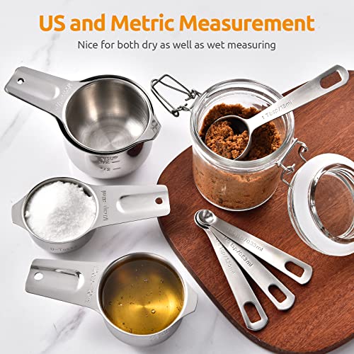 U-Taste Measuring Cups and Spoons Set of 15 : 7 Measuring Cups and 7 Measuring Spoons with 2 D-Rings and 1 Professional Magnetic Measurement Conversion Chart - size: (01) Cup&Spoon Set of 15