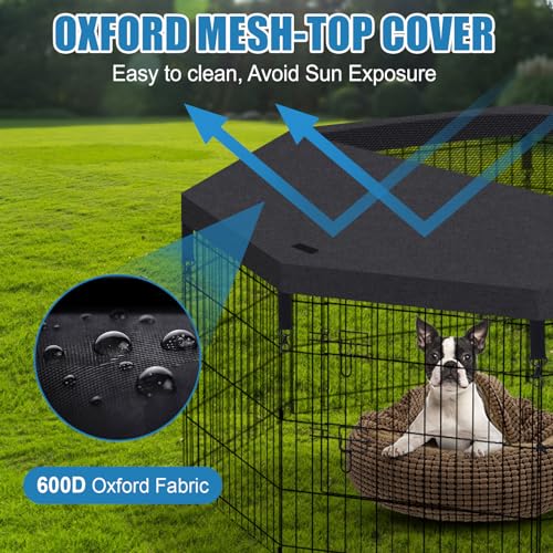 Peekaboo Dog Playpen 24" H 8-Panel with Top Cover & Bottom Pad, Black | 24 Inch 8 Panel Foldable Metal Dog Playpen with Top Cover and Waterproof Bottom Pad - style: Playpen + top and bottom cover