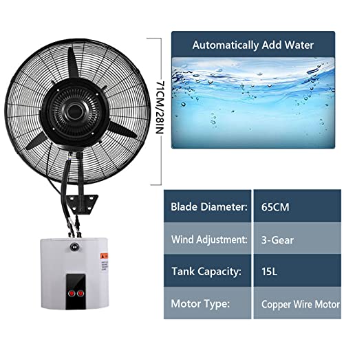 Cooling Fan with Mist,60°Oscillating Wall-Mounted Misting Fan,Industrial Shop Garage Barn Workspace Misting Fans with 3 Wind Modes,71cm/28in