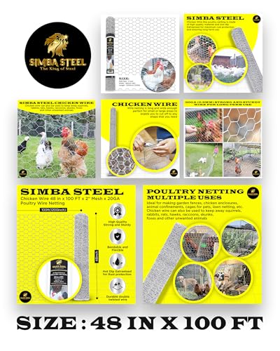 Chicken Wire 48 in x 100 FT x 2” Mesh x 20GA | Poultry Wire Netting | Hot Dipped Galvanised | Hexagonal Galvanized Mesh for Chicken Coop, Rabbit Cage, Fence Barrier PM48x100x2 - style: 48 in x 100 FT x 2 in