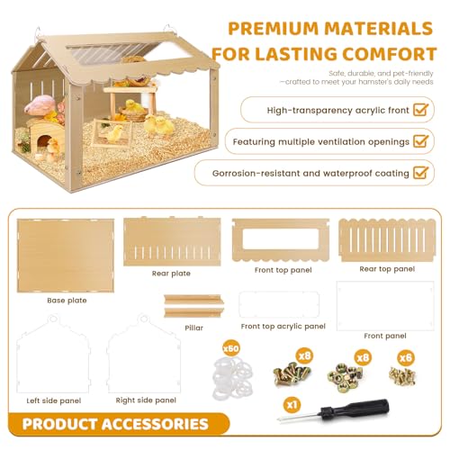 Chicken Brooder Box, Brooder Box for Chicks, Wooden Quail Cage for Hamsters, Ducklings, Hedgehogs and Lizards, Skylight Design Chick Coop, Baby Chicken Supplies (Only Box) (Transparent)