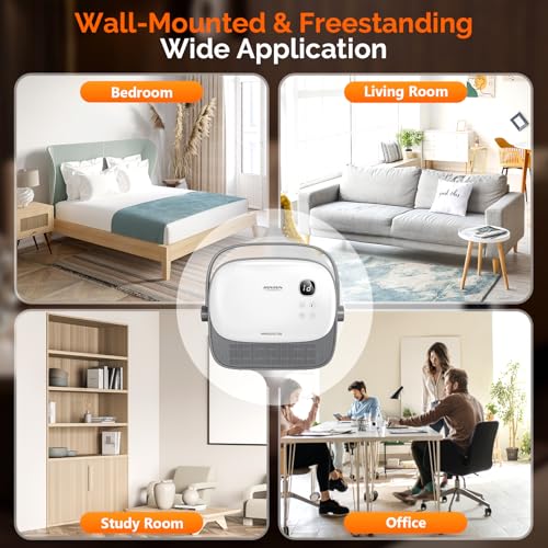 ROVSUN 1500W Small Wall Mounted Space Heater with Remote Control, PTC Heating Element & 3s Fast Heating, Wall Electric Heater with Portable Handle, 12H Timer, for Indoor Use, Samll Room, Bedroom, Home