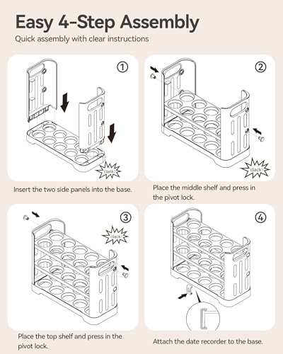 3-Tier Egg Holder, Holds 30 Eggs with Lift-Up Layers & Date Tracker, Multi-Use egg Organizer with Handle for Countertop, Pantry, Refrigerator, Clear