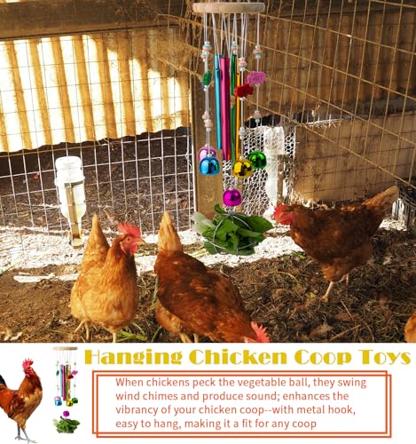 Chicken Toys with Treat Ball for Coop, Chicken Wind Chime Toys for Hens with 5 Metal Bells, Hanging Chickens Coop Pecking Toy for Hens Chicks Poultry