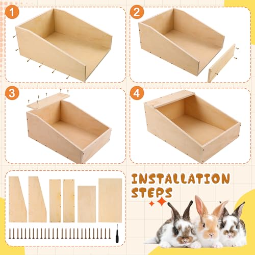 Wood Rabbit Nesting Box with Mat, 17"x12"x12" Wooden Small Animal Hideout for Breeding, Multi-Purpose Hutch for Rabbits, Chickens, Ducks, Guinea Pigs, Chinchillas and Birds & Other Small Animals