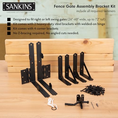 Anti Sag Corner Brace Bracket, Heavy Duty No Sag Frame Kit with Self-Locking Latch, Black Hardware for Wooden Fence, Shed Doors, Driveway Gates, Corral Gates, Wood Windows