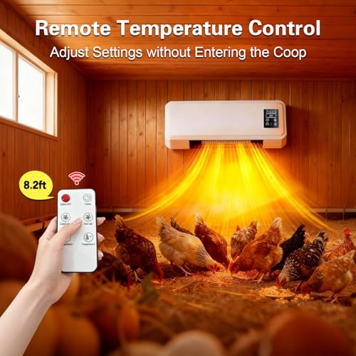 1500W Chicken Coop Heater for Winter,Wall-mounted 2-Mode Heater for Chicken Cages,5S Fast Heating & Adjustable Temperature (77~99℉),Warm Stoves for Poultry and Pets in Winter