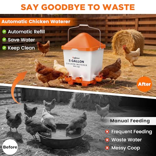 Eggluuz 5 Gallons Chicken Waterer Bucket with Chicken Water Cups, Adjustable Legs and Anti-Roost Cone