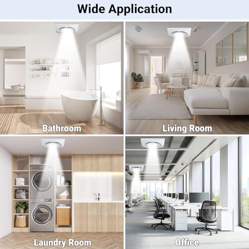 10 Inch Panel Bathroom Exhaust Fan with Light, 77CFM 1.1 Sones Round Quiet Bathroom Fan with 12W 6500K LED Light Combo, 4 Inch Duct Ceiling Mount Exhaust Fan for Home/Bath/Office/Hotel, White - size: round