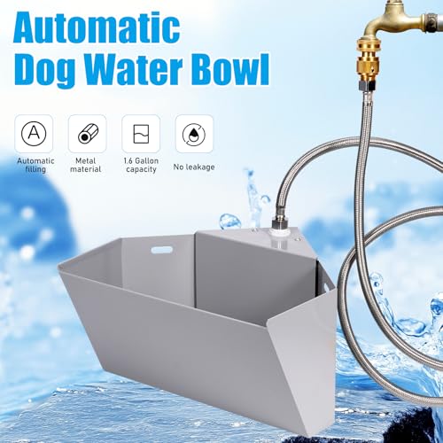 1.6Gal Automatic Livestock Waterer with Float Valve for Horse Dog | Self-Filling Drinking Trough Corner Wall Mount, Stainless Steel, with Drainage Hole, Space-Saving Design, Easy to Install
