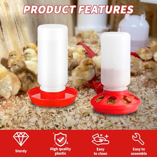 6 Pack Chick Feeder and Waterer Set - Chick Starter Kit with Mini Perch, Automatic Chicken Waterer & Feeder for Ducks/Quail, Coop Brooder Supplies for Small Poultry