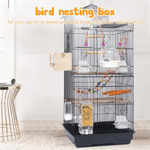 Rypet Parakeet Nesting Box Transparent Design, Thwartwise Bird Nest Breeding Box with Perch Wood Bird Cage House for Cockatiel Lovebirds Budgie Finch Parrotlets Canary XL - size: X-Large