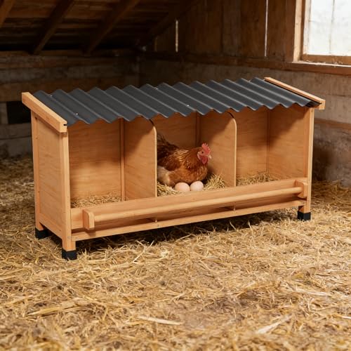 Nesting Boxes for Chickens,Chicken Laying Boxes for Hens,Nest Box | 3 Compartments, Wall Mount or Floor Use, PVC Roofing,Privacy Back Panel for Hens, Ducks, Chickens, Easy to Assemble&Clean - size: 37.1"L x 13.0"W x 18.2"H