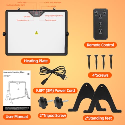 Brooder Plate for Chicks with Remote Control, Double-Sided Chick Heat Plate, Night Light, 4 Timer Modes, LED Light, Adjustable Angle & Temp Display, 180W for Chicks/Ducks/Cats/Dogs (Black) - color: Black