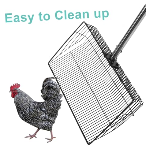 Metal Scooper with Long Handle Chicken Coop Cleaning Shovel Heavy Duty Poultry Manure Scoop for Farm and Home Use 38cm