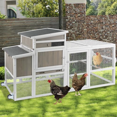 Ketive Wooden Chicken Coop Cage Outdoor Indoor Hen House with Nesting Box, Waterproof Roof, Removable Tray for Poultry Pets Enclosure Garden Backyard Grey (Grey, 157.4" L x 23.6" W x 38.6" H) - color: Grey