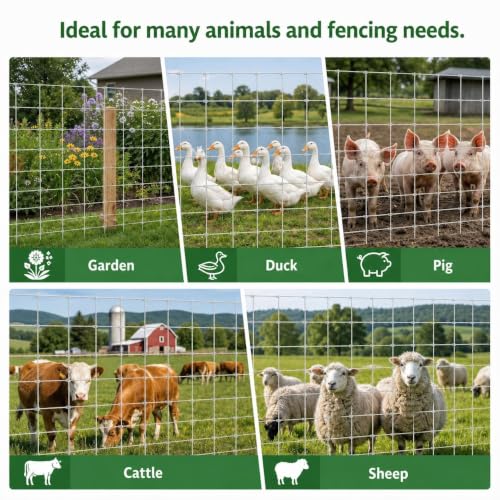 Farm Fence 5ft x 164ft, 12 Gauge Heavy Zinc Coating Cattle Panel Fence Galvanized Woven Wire Field Fencing Livestock Fence, Durable Chain Link Hog Wire Fencing for Yard Garden Sheep Goat Deer Horse - size: 5ft x 164ft