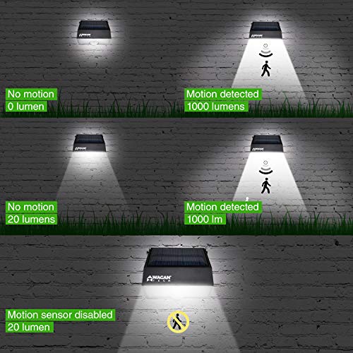 Wagan EL8570 1000 Lumens Outdoor LED Solar Wall Light Waterproof Motion Detected Light, Black (2 Pack) - size: 2 Pack