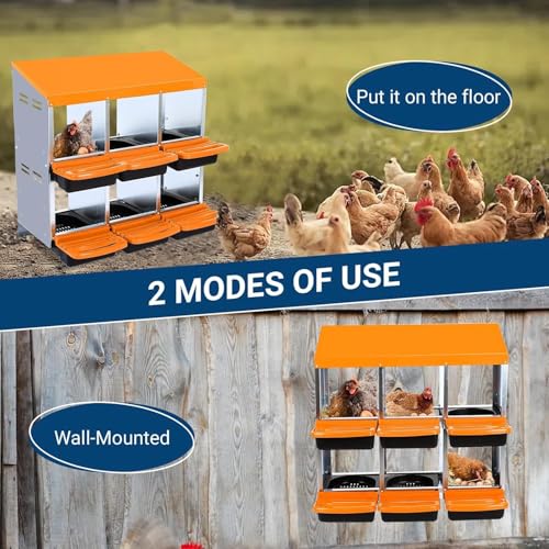 Chicken Nesting Box, 6 Hole 2 Layer Hen Nest Boxes, Roll-Away Egg Collection System with Ventilation Holes,Rustproof Plastic Tray & Keyhole Mounting, Chicken Laying Box - color: Orange, size: 6 holes
