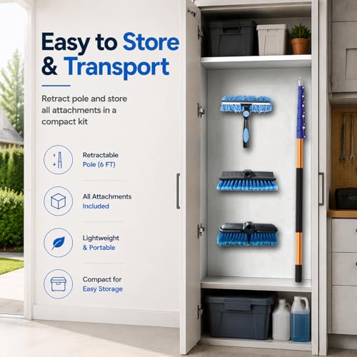 28 FT Exterior House Cleaning Brush Set with 6-21 Foot Telescoping Extension Pole, Soft Scrub Car Wash Brush, Medium Bristle Cleaning Brush and Window Squeegee & Washer - size: 21FT POLE