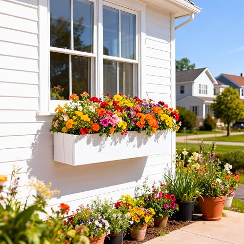 2 Pack Metal Railing Planter Box, 30 Inch Balcony Planters with Adjustable Brackets, Large Hanging Planters for Outdoor Fence Deck - color: White 2pcs