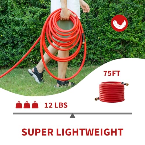 Garden Hose 75 ft x 5/8” Hot Water Hose,-50°F to 190°F, Burst 600Psi Flexible & Lightweight Upgraded Rubber Hoses,3/4” Solid Fittings for All-weather Outdoor Lawn & Garden - size: 75Ft, style: 5/8"