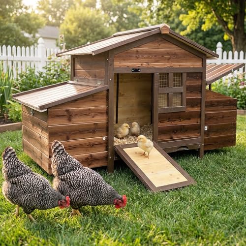 Chicken Coop, Large Wooden Chicken House with 2 Nesting Boxes, Outdoor Hen House Chicken Hutch, Poultry Pet Cage for Lawn Backyard