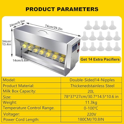 Stainless Steel Piglet Lactation Feeder, with Sound Source, Automatic Stirring Little Pig Milk Feeding Machine, for Lambs and Small Cattle, Prevent Piglet from Running Around 14 Nipples - size: 14 Nipples