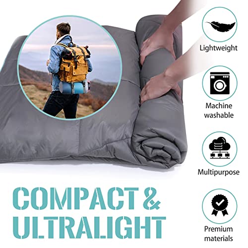 Outdoor Puffy Camping Blanket, Lightweight Down Alternative Puffy Printed Camping Large Ultra Warm Hammock Top Quilt Waterproof Blanket for Traveling Picnic Beach Party Cold Weather (Gray) - color: Gray