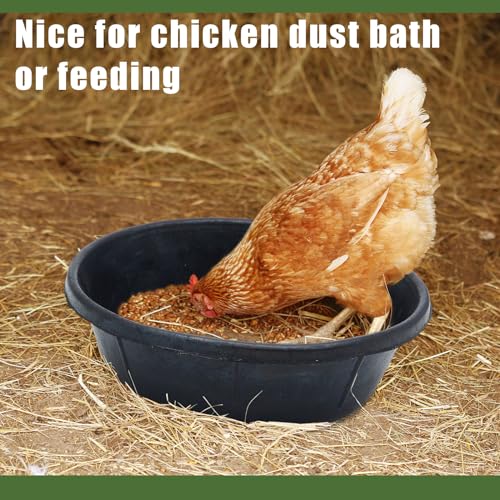 Sadnyy 3 Pcs Rubber Feed Pan 8 Quart Rubber Tub Large Utility Bucket for Dogs Goats Horses Chicken Dust Bath Container Animal Feeding, 14.5 x 4.5 Inches