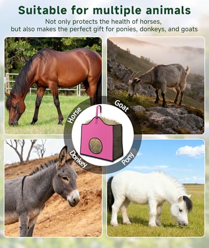 Hay Feeder for Goats and Horses - Slow Feed Design, Heavy Duty Hanging Hay Bag for Barn, Trailer & Paddock, Easy to Hang & Clean(3pcs, Pink) - color: 3pcs-pink