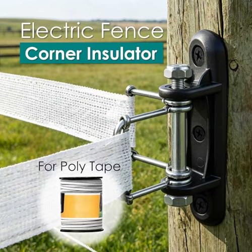 QMARK 4 Pack Electric Fence Corner Insulator, End Insulator with Buckles for Polytape, Wood Post Tape Connectors with 2 Buckles