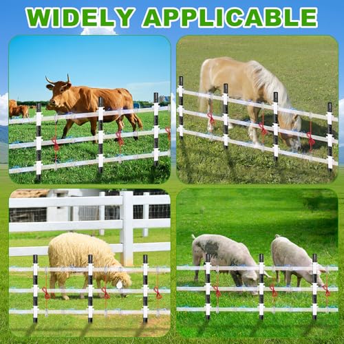 Kingdder 39 Pack Electric Fence Kit Include 3/4 Inch x 1312 ft Electric Fence Tape 25 T-Post Poly Tape Insulator 3 Connectors 10 Polytape Splicer for Livestock Deer Garden Protection Farm Enclosure