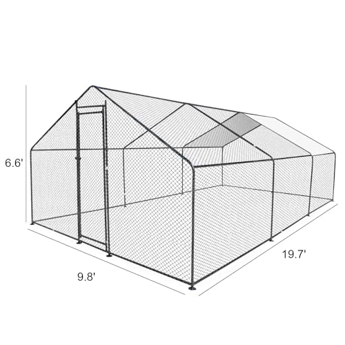 19.7'L x 9.8'W x 6.6'H Large Metal Chicken Coop Walk-in Chicken Runs Poultry Cage House Chicken Pen for Outdoor with Waterproof and Anti-Ultraviolet Cover - size: 19.7'L x 9.8'W x 6.6'H