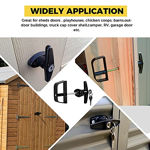5-1/2" T-Handle Lock kit-Hurrikom Shed Door Latch with 5 Keys, 5-1/2" Stem Shed T-Handle Lock Kit for Sheds Doors, Playhouses, Chicken Coops,Camper, RV, Garage Door(Black) - size: 5.5 inch