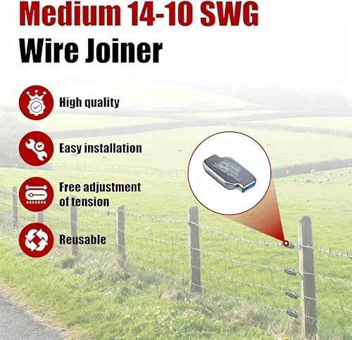 Adjustable Tension Fence Wire Joiner (100 Pack), Fits 14-11 Gauge / 2.0mm-3.25mm Wire, Ceramic Roller Fence Connector for High Tensile & Electric Fencing