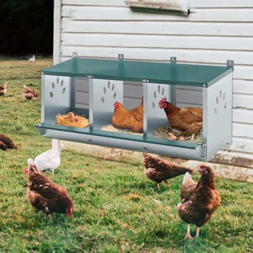 Chicken Nest Box, 3 Compartment Nesting Box, 3 Room Metal Nesting Boxes, Chicken Egg Laying Box Fit for Different Chicken Breeds